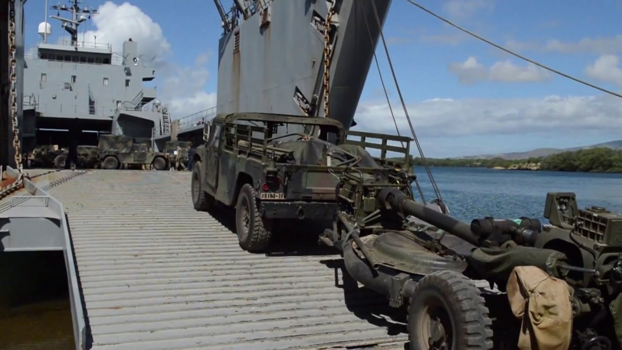 U.S. Soldiers Load Howitzers & Humvees Aboard LSV Giant Ship 2017