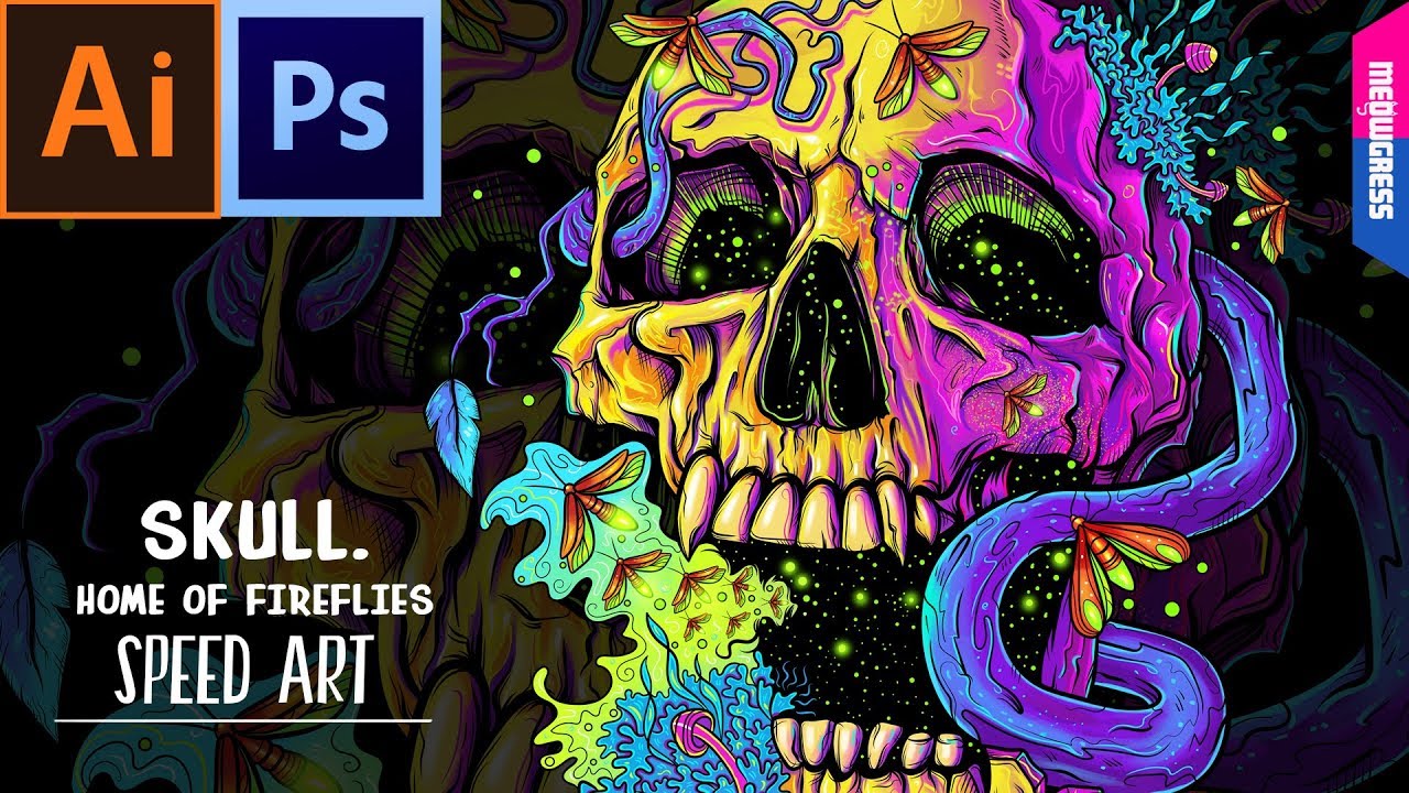 Skull. Home of Fireflies | Speed Art | ILLUSTRATOR + PHOTOSHOP