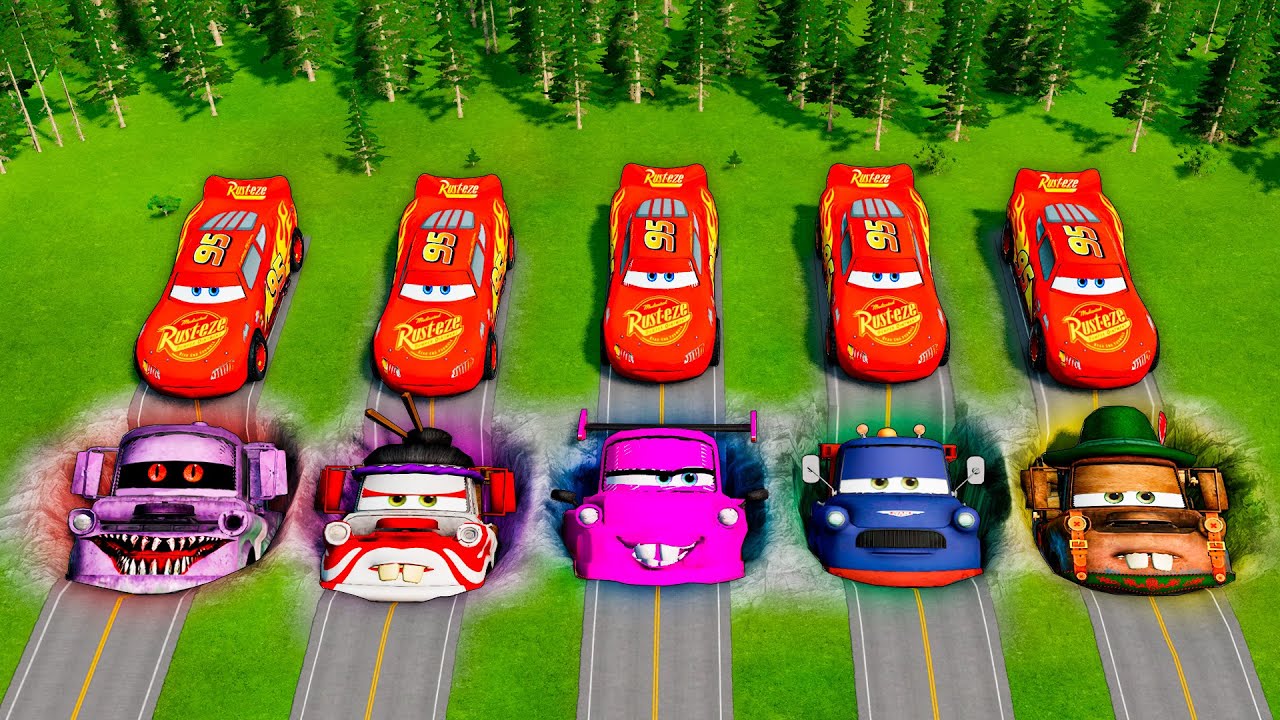 Mega Pixar Cars Pit Transform Lightning McQueen Into Evil Tow Mater! BeamNG.Drive Battle!