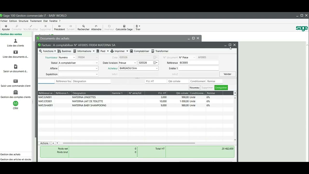 39 SAGE I7 GESTION COMMERCIALE: CORRECTION DU CAS BABY WORLD TRANSFORMATION D'UN B.C EN FACTURE (2)