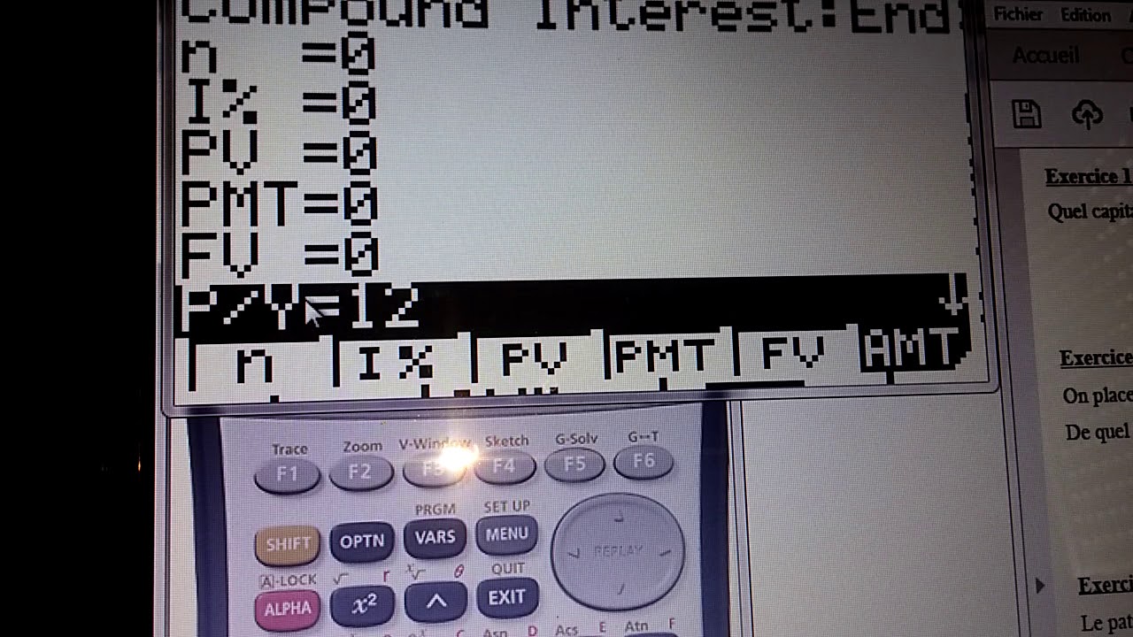 utilisation du menu TVM (calculs financiers) de la Casio - 1/7