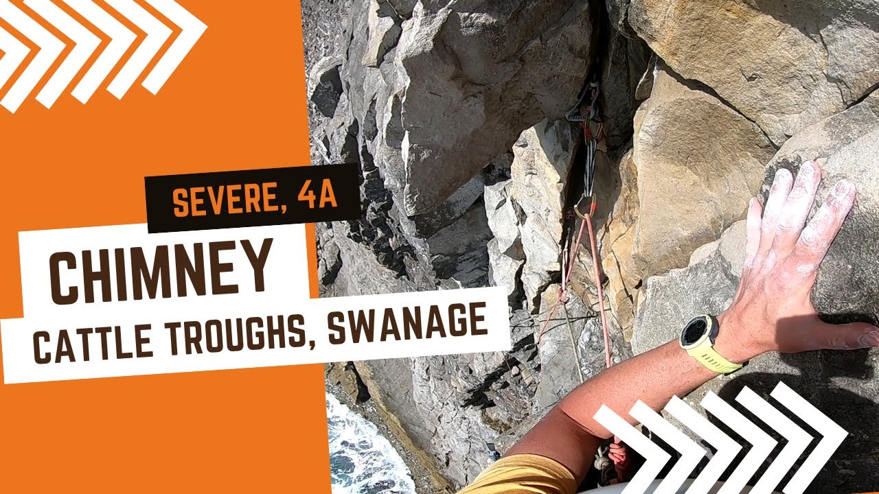 Trad climbing at Cattle Troughs - Chimney - Severe 4a - Swanage