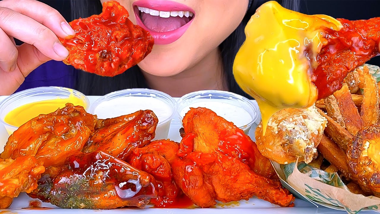 ASMR Wingstop Drenched in Cheese Sauce, Bleu Cheese and Ranch | Eating Sounds | ASMR Phan