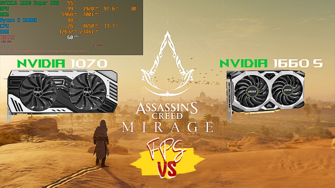 Assassin's Creed Mirage | NVIDIA 1070 vs NVIDIA 1660 Super | RYZEN 5 5600X | FPS TEST