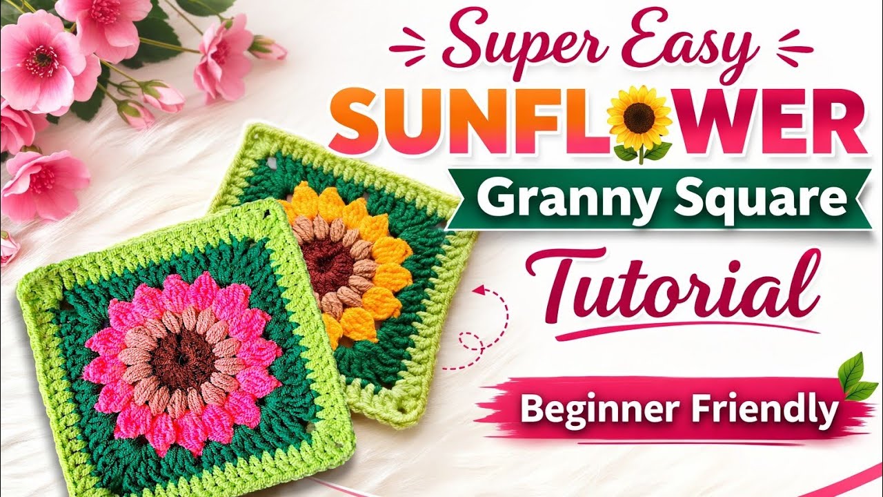 The EASIEST Sunflower granny Square TUTORIAL
