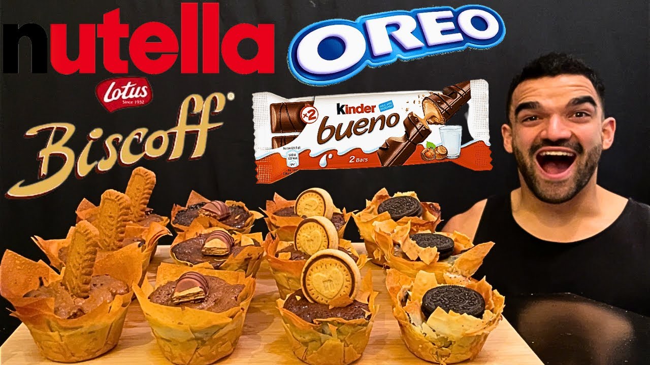 ASMR MUKBANG NUTELLA, BISCOFF, KINDER BUENO, OREO MINI TARTS, FILO TARTS, CRUNCHY SOUNDS
