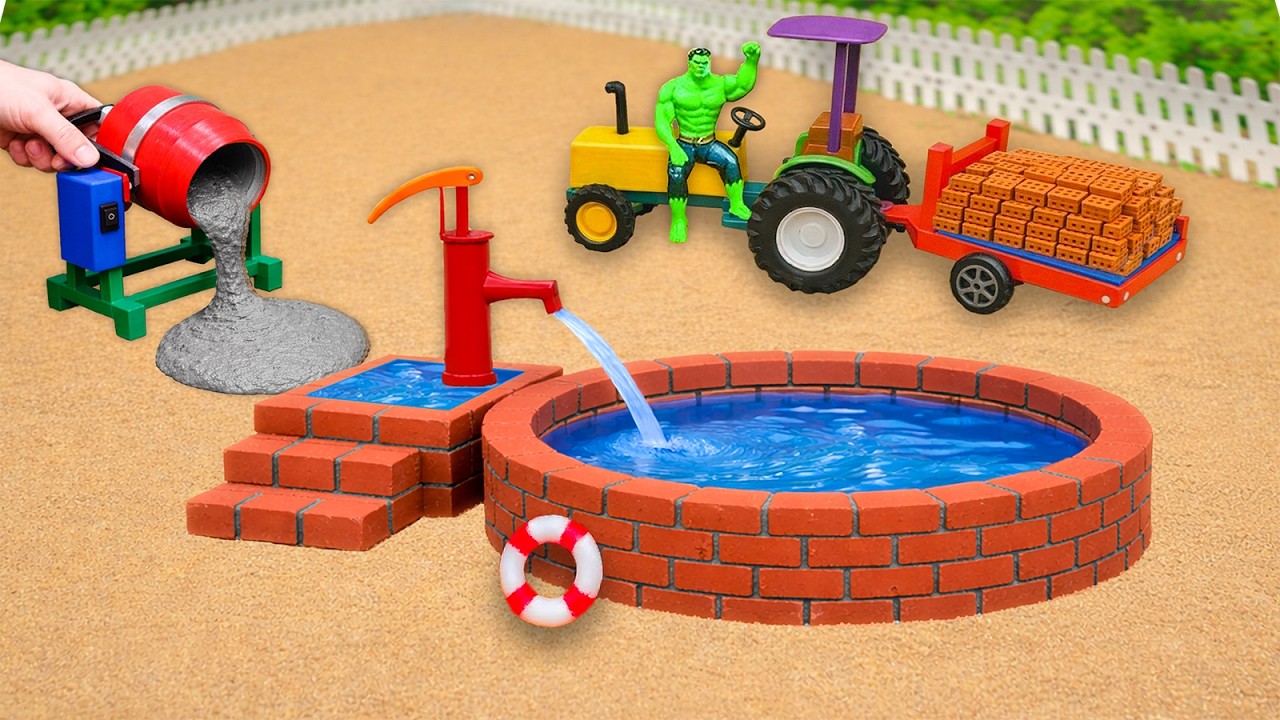 DIY Science Project Mini Water well - Building a modern pool  and mini Working hand pump with bricks