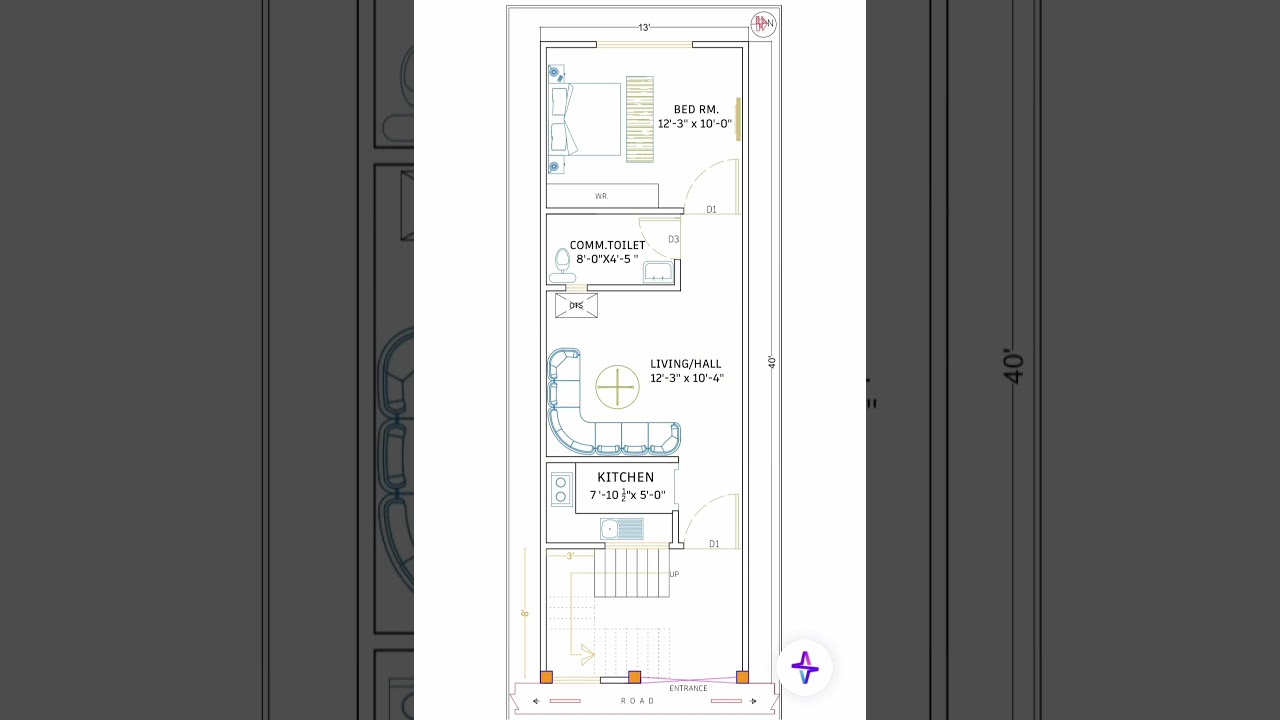13x40 feet /east facing house plan #shorts #homedesign