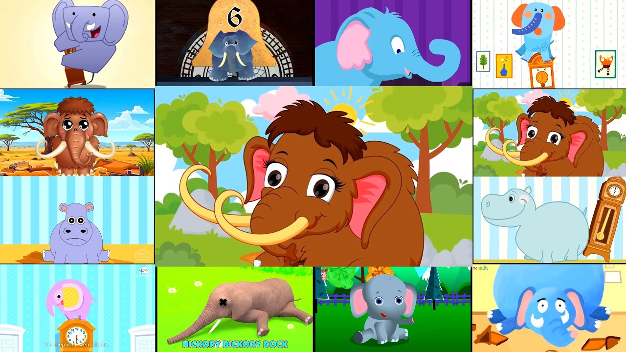 HICKORY DICKORY DOCK || 2 MAMMOTH, 2 HIPPO & 8 ELEPHANT || NEON OUTLINE PARTY EFFECTS 