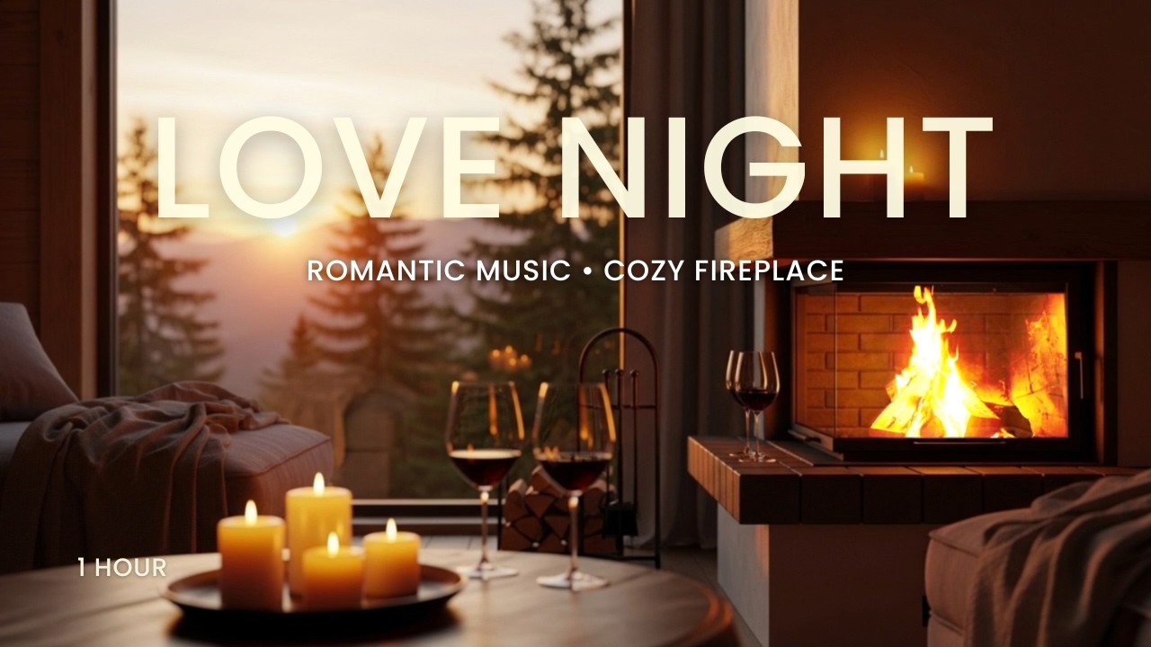 LOVE NIGHT ❤️ Romantic Music with Cozy Fireplace & Wine Ambience (1 Hour)