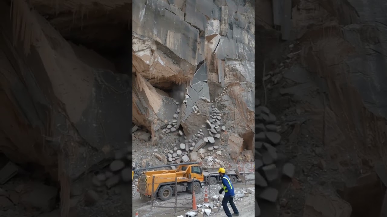 Massive Landslide Caught on Camera &mdash; Quarry Collapse Hits Construction Site! #shocking #landslide
