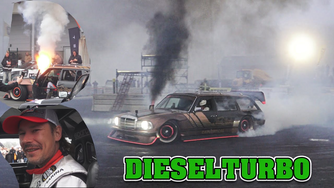 Mercedes S123 Turbodiesel 900hp Burnouts and antilag || Black smoke racing