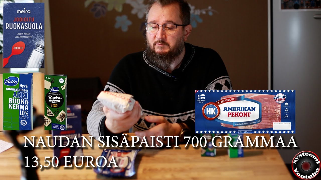 Lihapata naudan sisäpaistista, lisäksi pekoni, pippurikerma ja tavallinen kerma.