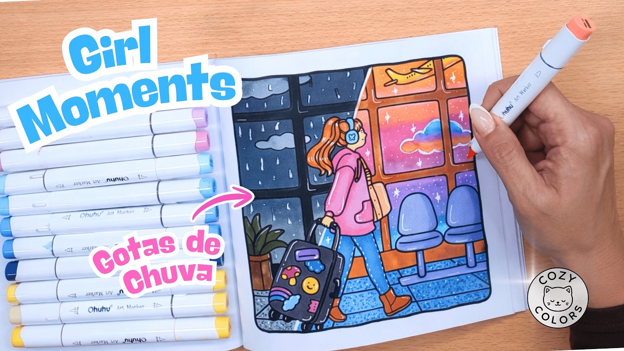 ✨ Colorindo Comigo Girl Moments com Gotas de Chuva 🌧 Arte Relaxante com Música Suave 🎶