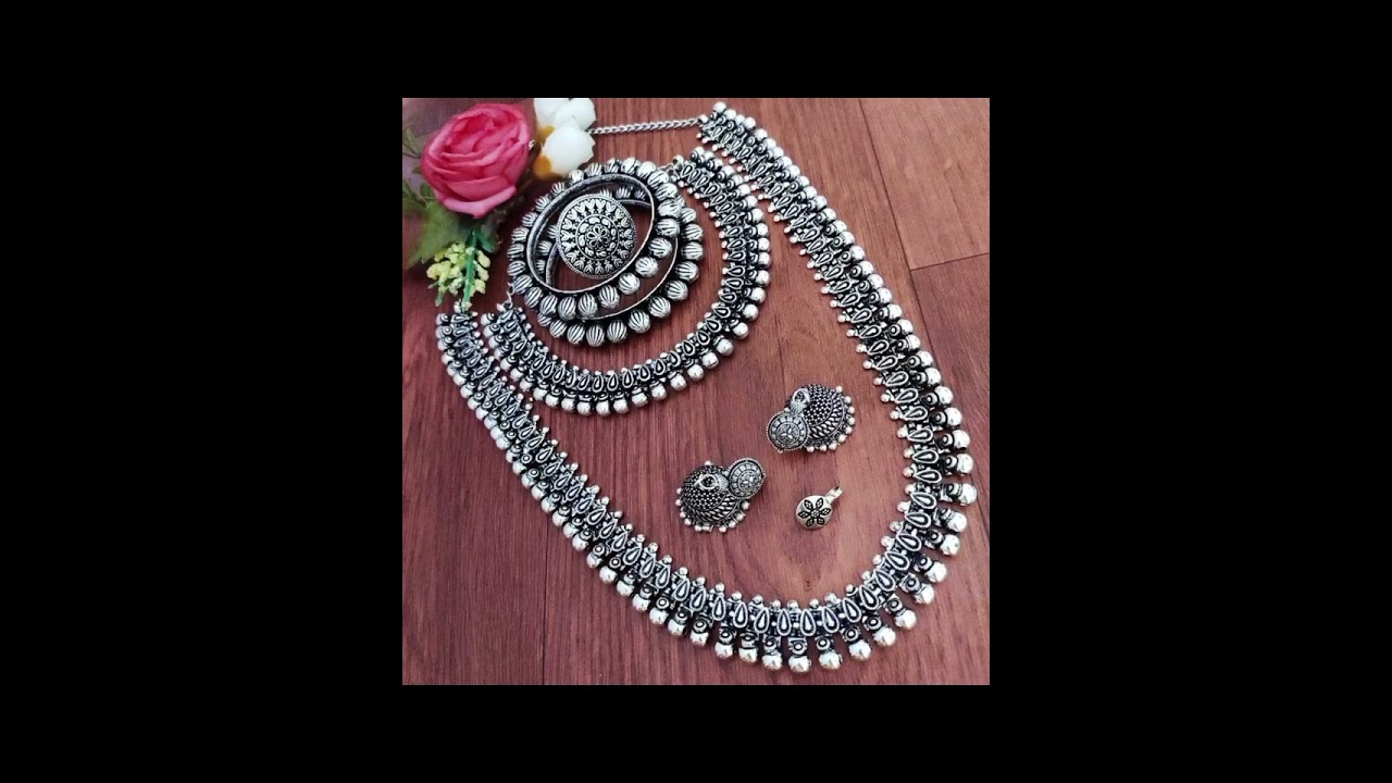 silver necklace set #jewelry #ytshorts #womanwear  @Choose with sanjivani