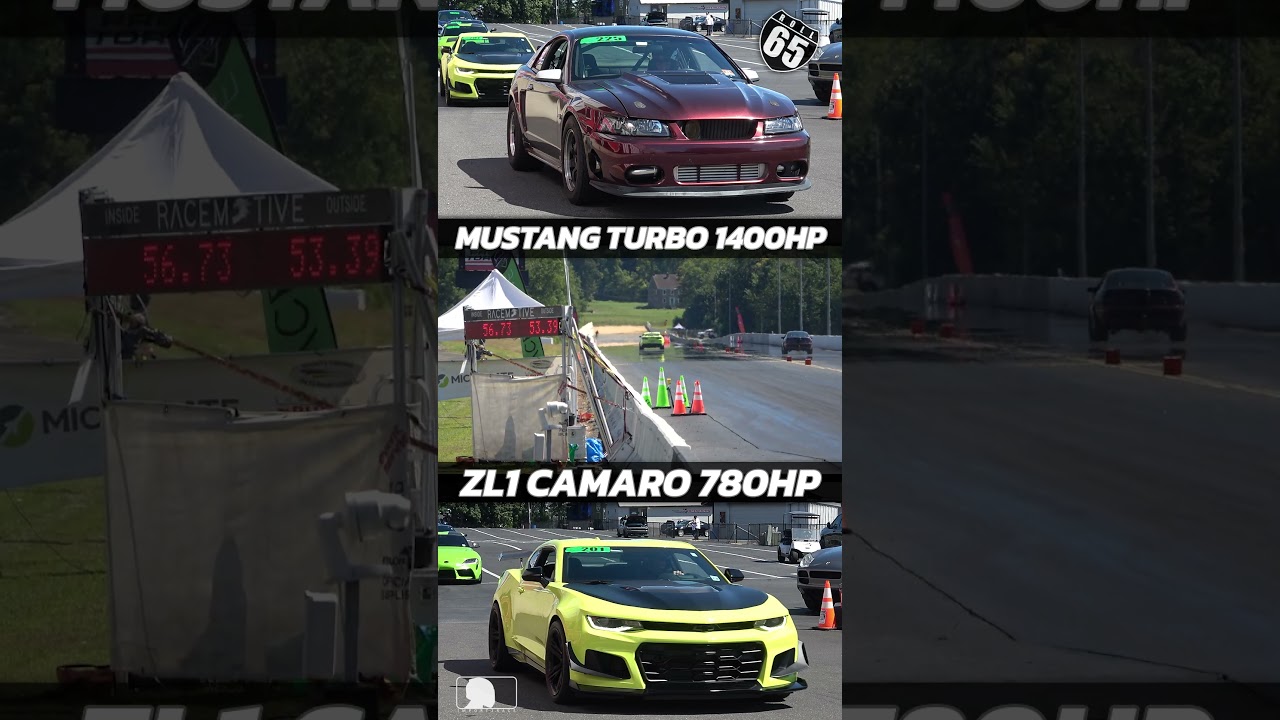 1400hp Mustang Turbo vs 780hp Camaro ZL1  65mph Roll Start @ Maple Grove Raceway, Pa