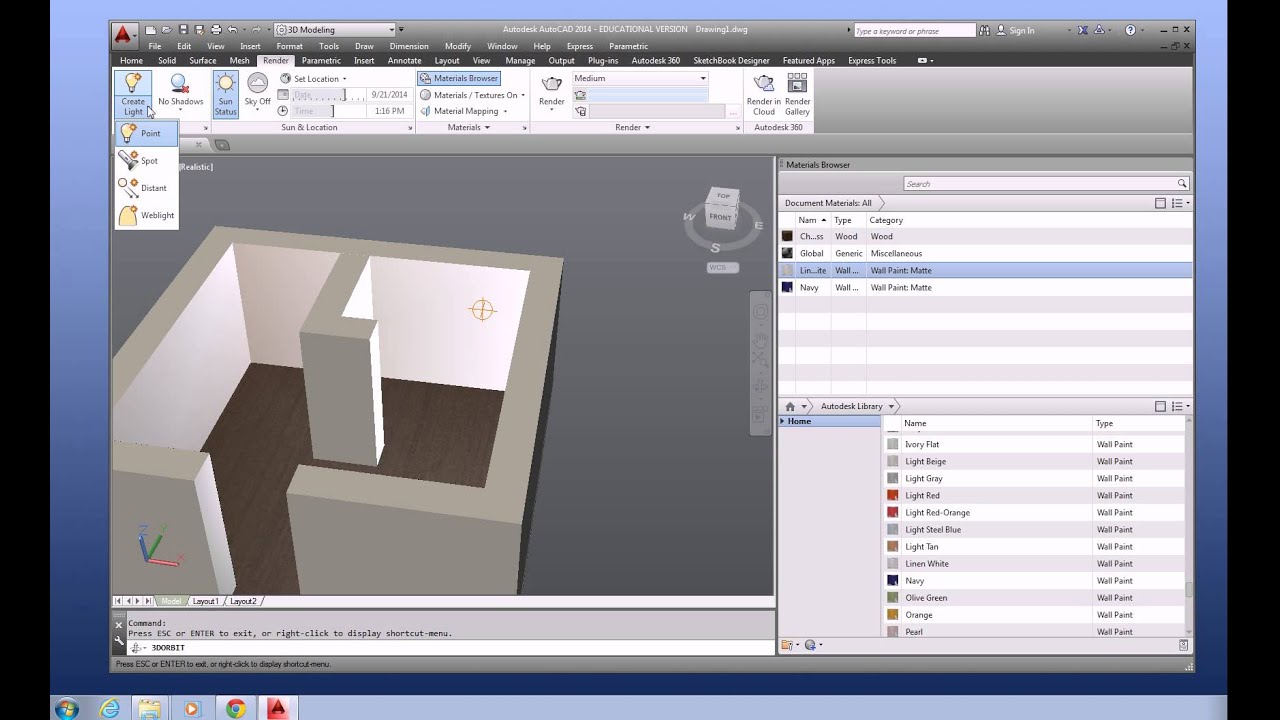 AutoCAD 2014 - 3D Extrusion, Materials, Lights, Camera