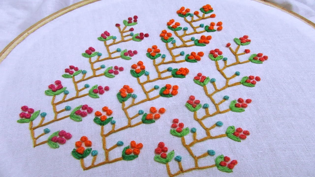 Hand Embroidery | Feather Stitch with French Knot | Hand Embroidery Designs #30