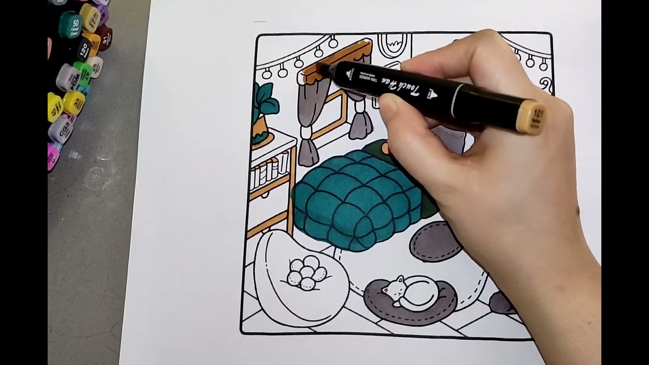 Relaxing Colouring ASMR Bear Room 🐻 let's color with me 🌈🤎 | Cozy corner by coco wyo 