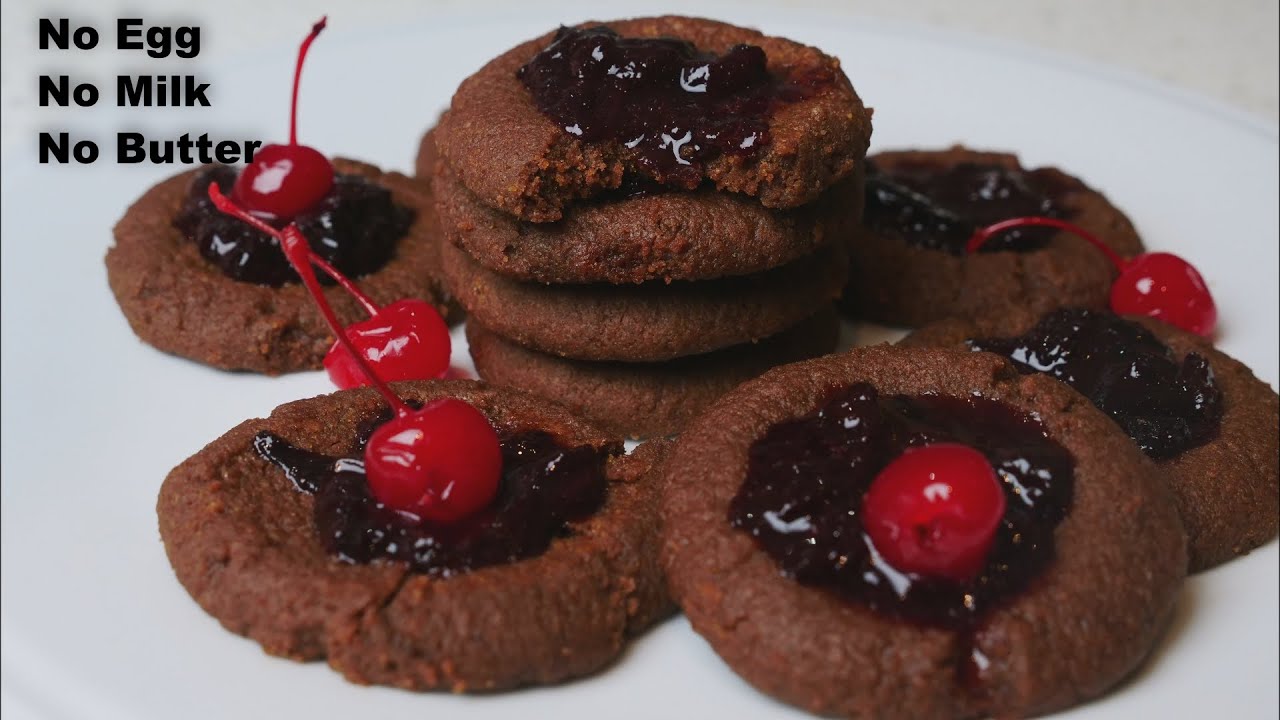 Chocolate Cherry Cookies | No Egg No Milk No Butter Cookies