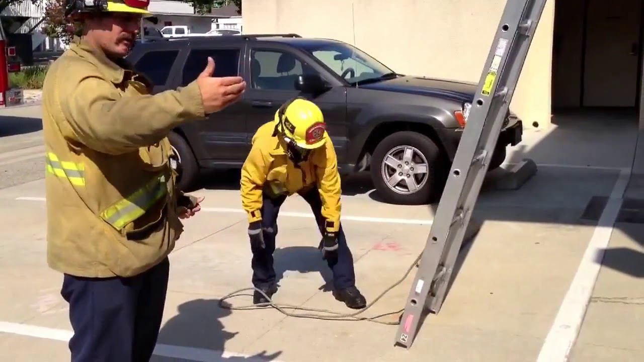 24' ladder 1 person high shoulder carry to a beam raise