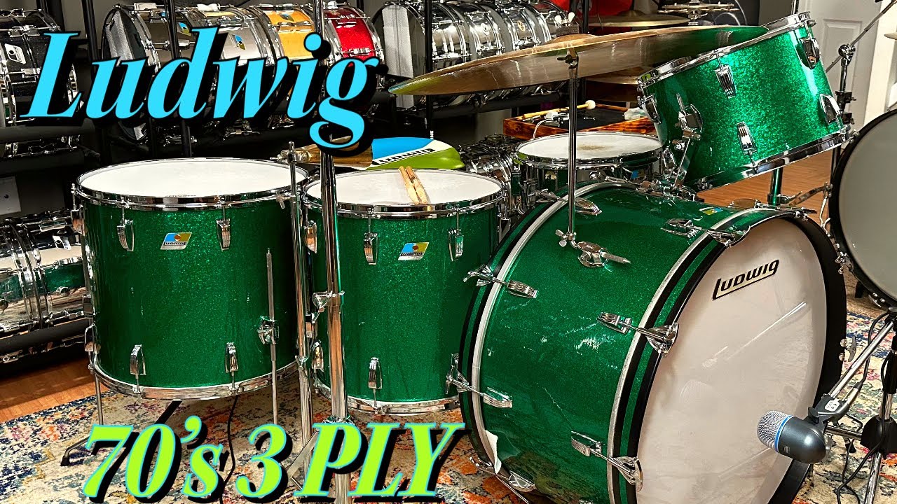 70's Ludwig Green Sparkle Drum Set, 14,16,18,26