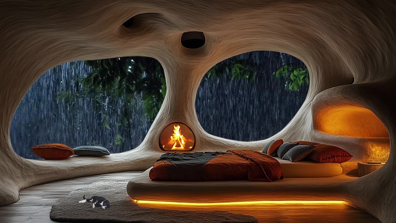 Cozy Cave Bedroom Ambience | Fireplace & Snowstorm Sounds for Deep Sleep & Relaxation ❄️🔥