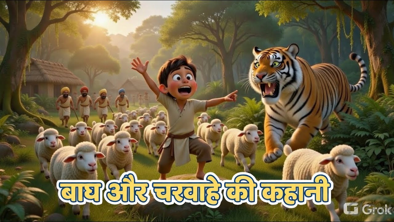 🐯 बाघ आया! बाघ आया! | झूठ बोलने वाले चरवाहे की कहानी | Hindi Moral Story for Kids| Bedtime Story