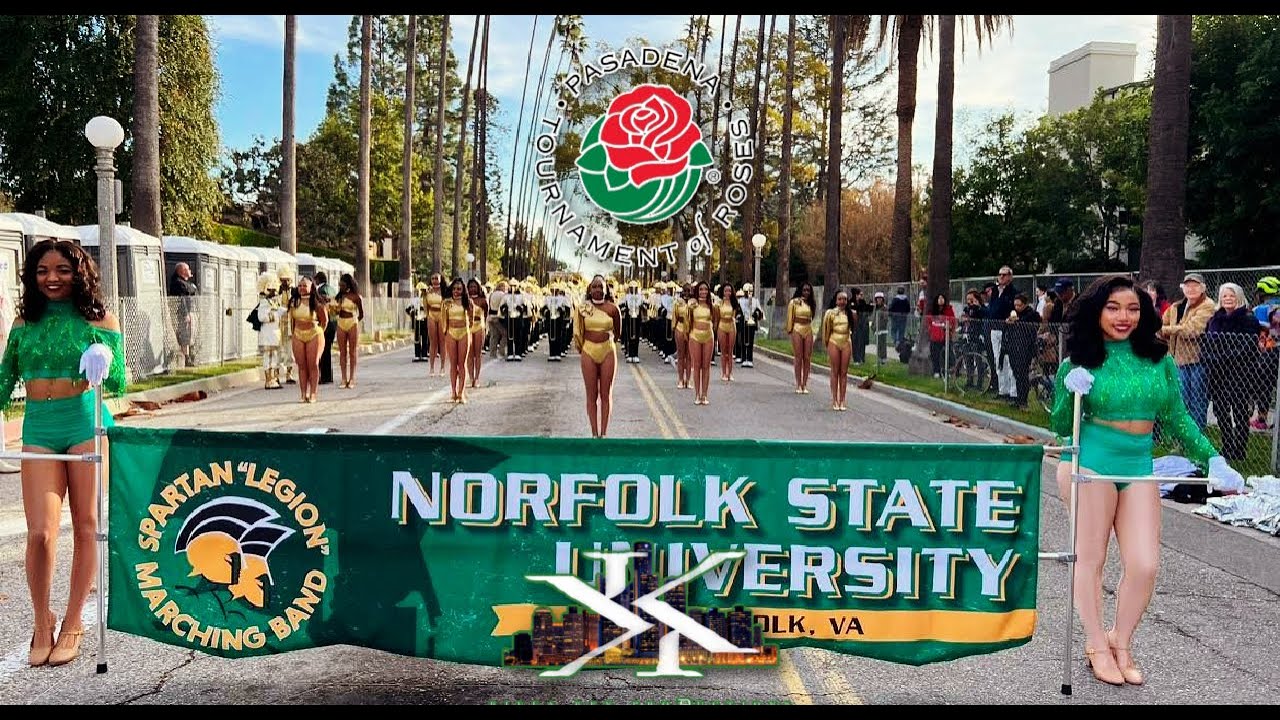 The Norfolk State University Spartan Legion Marching In the 2023 Pasadena Tournament of Roses Parade