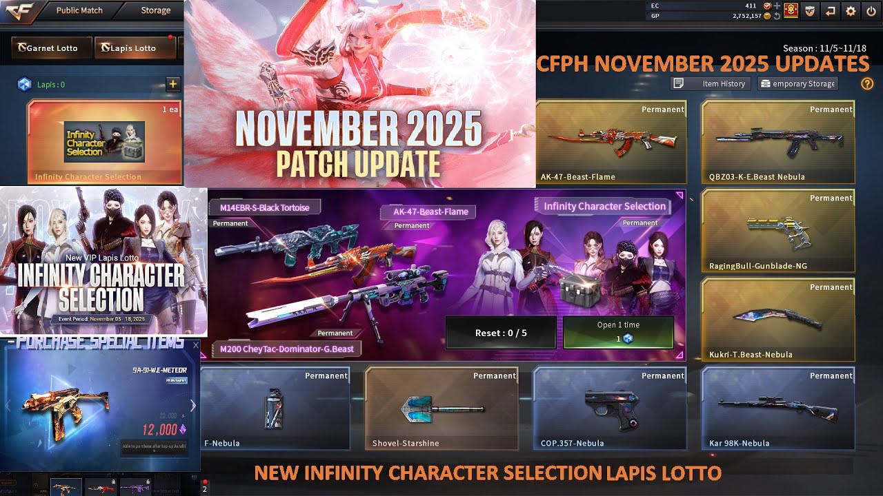 NOVEMBER 2025 PATCH UPDATES & NEW INFINITY CHARACTER SELECTION LAPIS LOTTO CROSSFIRE PH