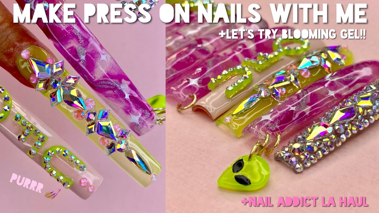 Make xxxl press on nails with me | let’s try blooming gel | nail addict LA haul | Vanity Val