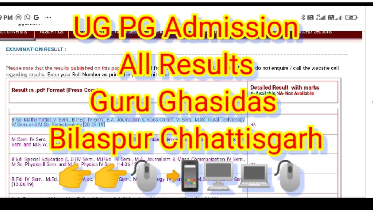 GGU online Admission Results Process / GGU Admission results pdf / admission Gurughasidas university