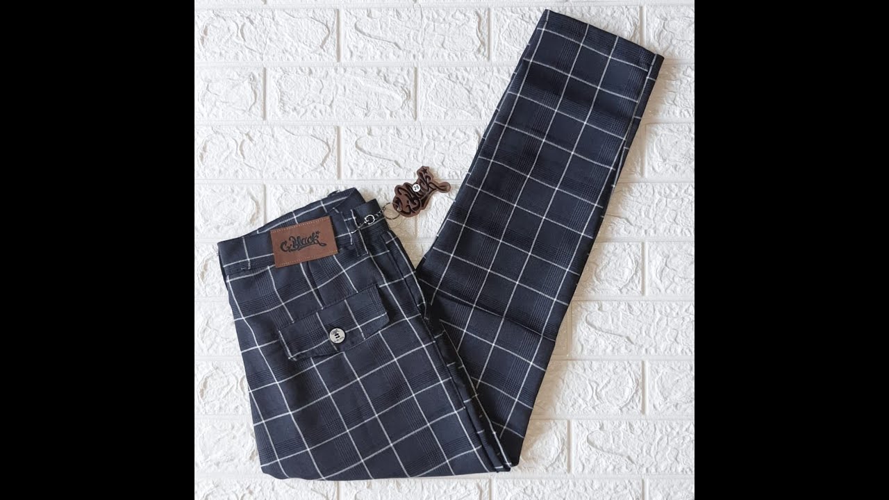 Celana Tartan Pria Slim Fit Pants Tartan Cowok Warna Hitam Celana Kerja Casual Motif Kotak