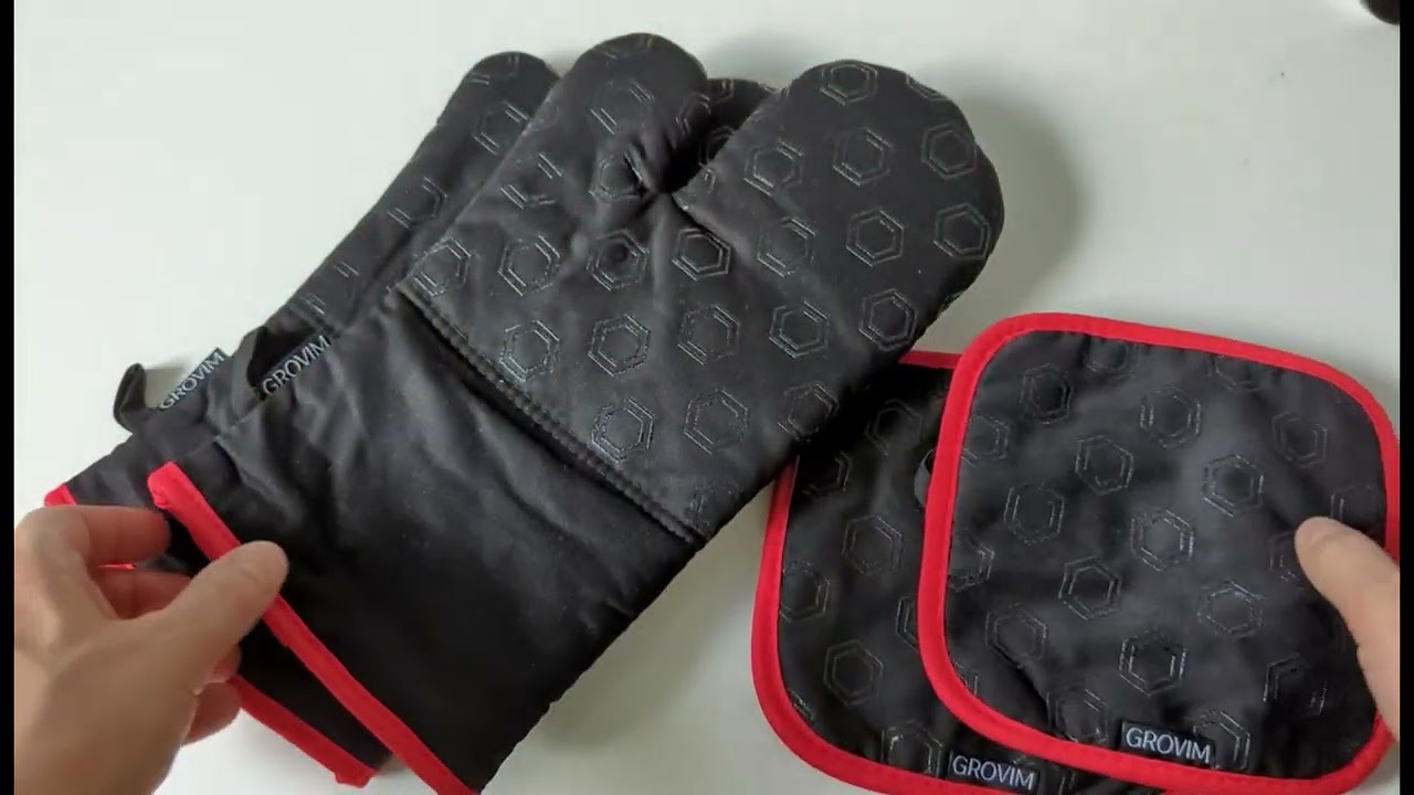 Grovim Ofenhandschuhe Extra Dick I Hitzebest&auml;ndig bis 300&deg;C, Silikon Applikationen sorgen f&uuml;r sicher