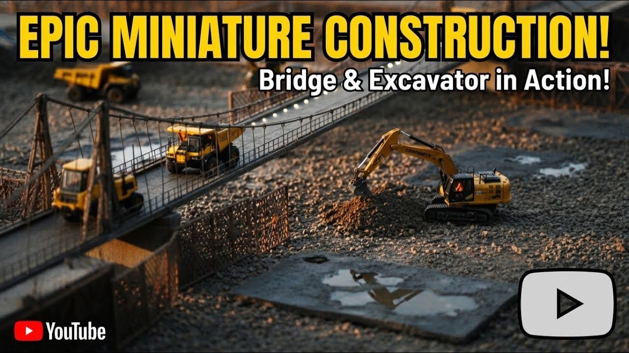 DIY Mini Bridge Model with Operating Trucks and Excavators