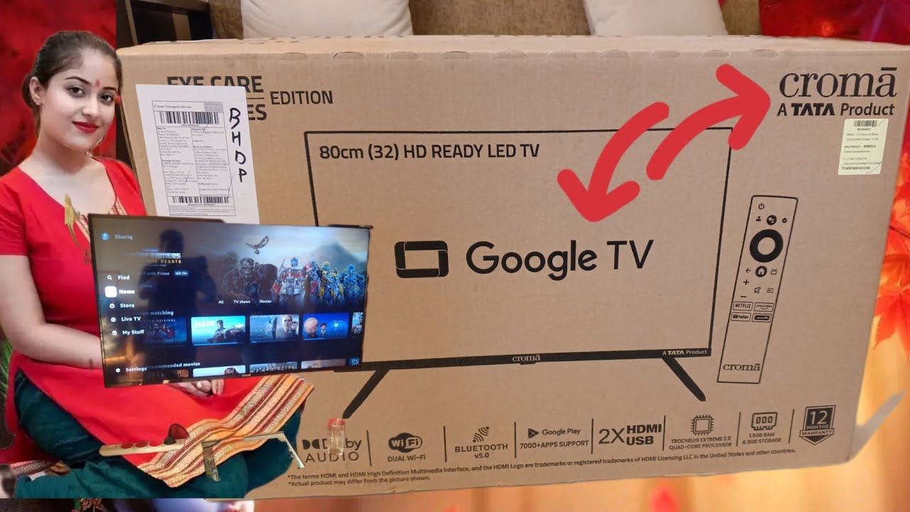 croma Google tv ||Google🔥 Android tv 32inch full seating #screencast 🙏