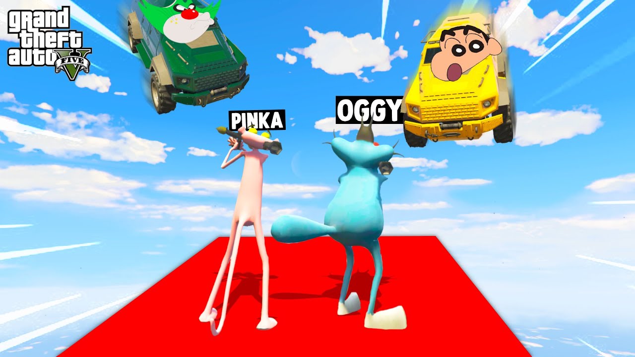 OGGY AND PINKA TROLLING EVERYBODY IN RPG VS JUMPING CAR CHALLENGE (GTA 5 Funny Moments)