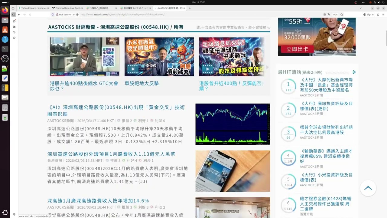 2026 03 18 長者收股息  港燈股息無變跌是正常 外圍滙豐造好 公路股安徽江蘇宜部分獲利 浦發銀行山東高速繼續升 灣區發展有收購 國泰航空技術可投 中信落後 香港地產龍頭繼續升 恆基置富陽光