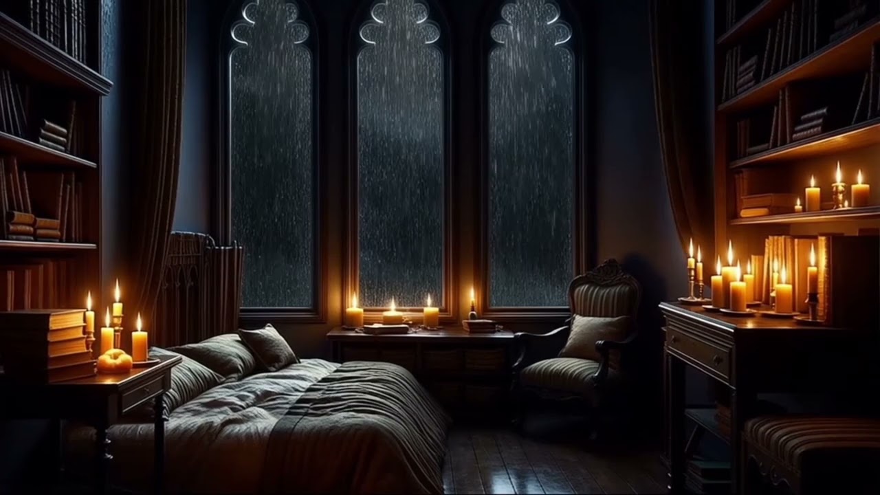Dark Gothic Rain Ambience 🕯️ Midnight Room Atmosphere