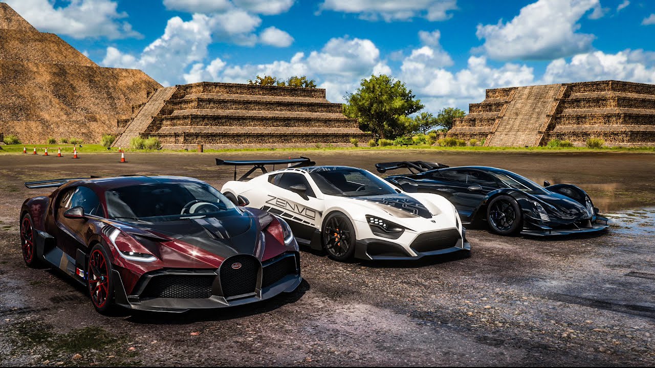 Forza Horizon 5 Drag race: Bugatti Divo vs Czinger 21C vs Zenvo TSR-S