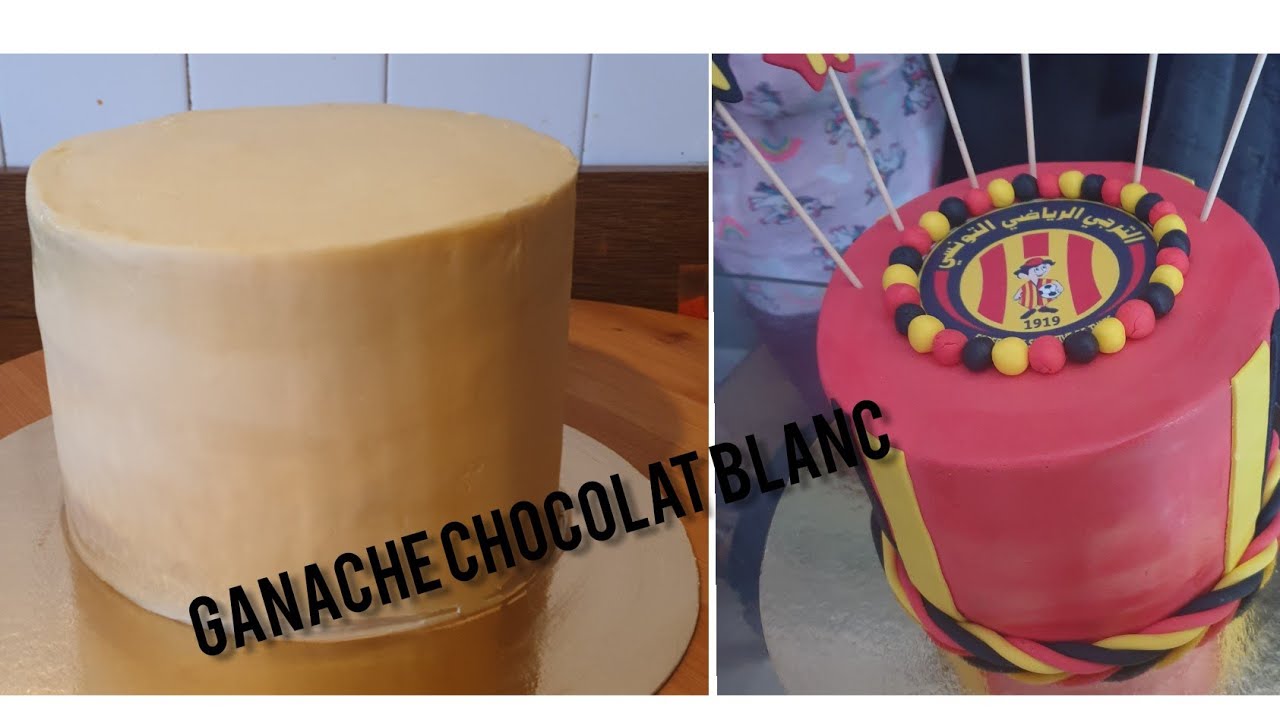 Ganache chocolat blancجاناش الشكلاطة البيضاء الخاصة بالكيك ديزاين + تغليف الكيك بحواف حادة