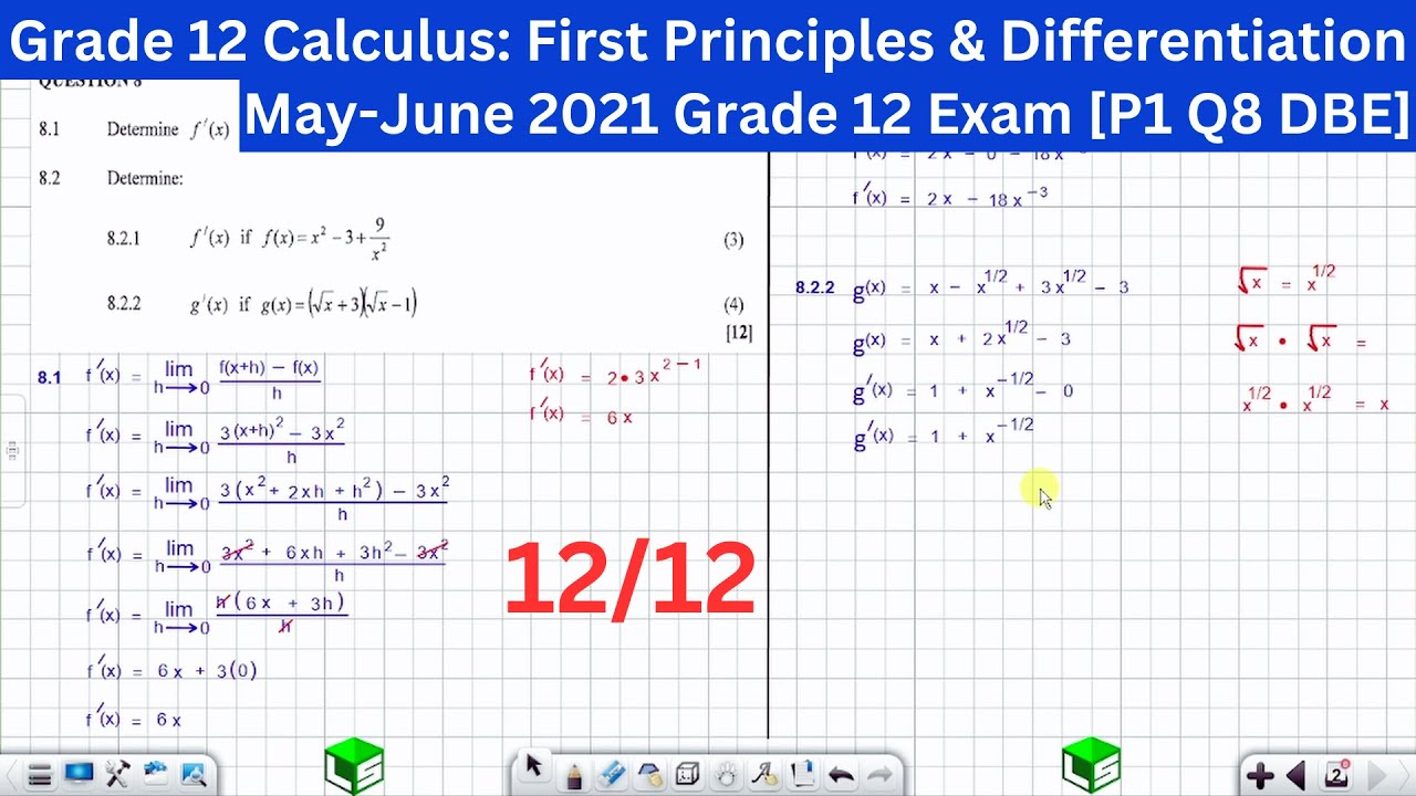 Grade 12 Calculus First Principles Differentiation May-June 2021 Grade 12 Exam [P1 Q8 DBE]