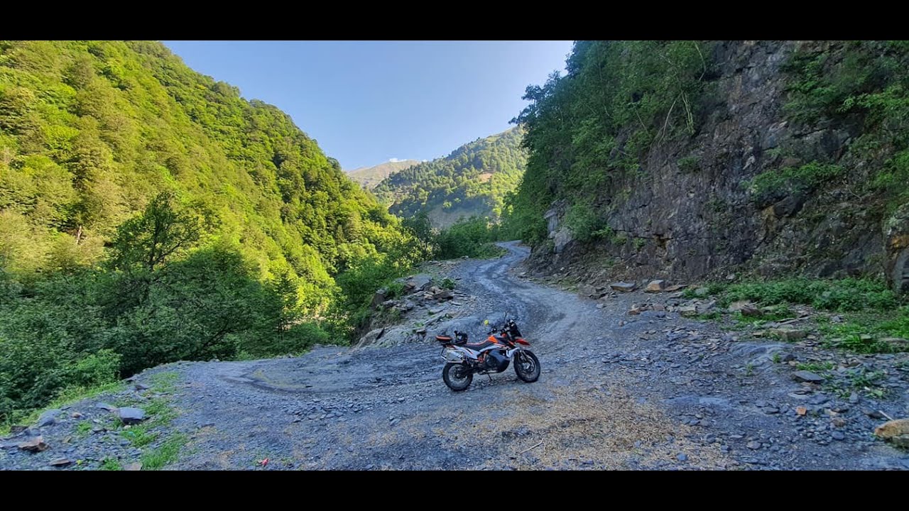 KTM 890 Adventure R on road to Omalo through Abano pass, Georgia. July 2021