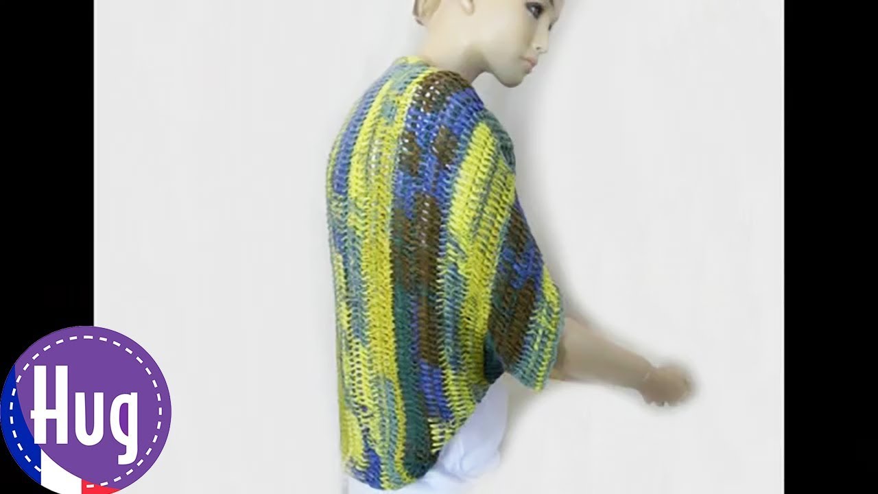 Crochet tunisien - Châle avec manches simple à réaliser - Woolly Hugs BANDY 08 - Veronika Hug