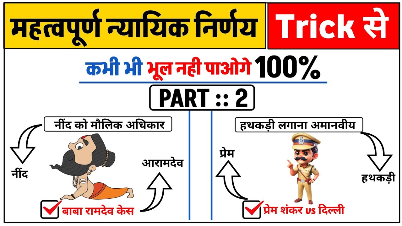 महत्वपूर्ण न्यायिक निर्णय Trick | UPSI 2026 | Important Judgement in Hindi | संविधान Case Trick