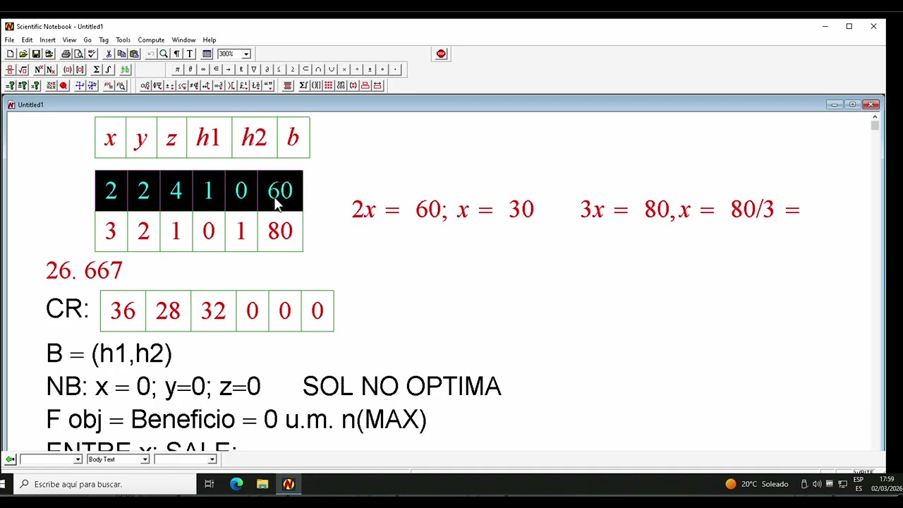 METODO SIMPLEX de forma MATRICIAL + SOLUCION MULTIPLE