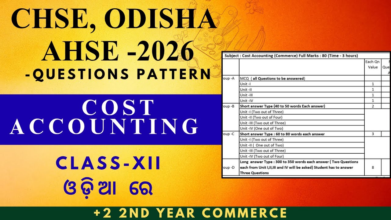 +2 XII COST ACCOUNTING Questions Pattern for AHSE-2026 ll CHSE ODISHA ll +2 2nd Year Commerce ll