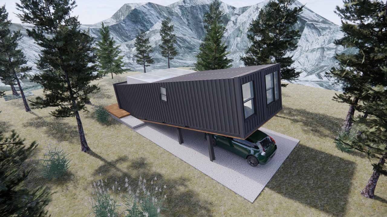shipping container house design 10 | Two 40ft shipping containers placed at an angle