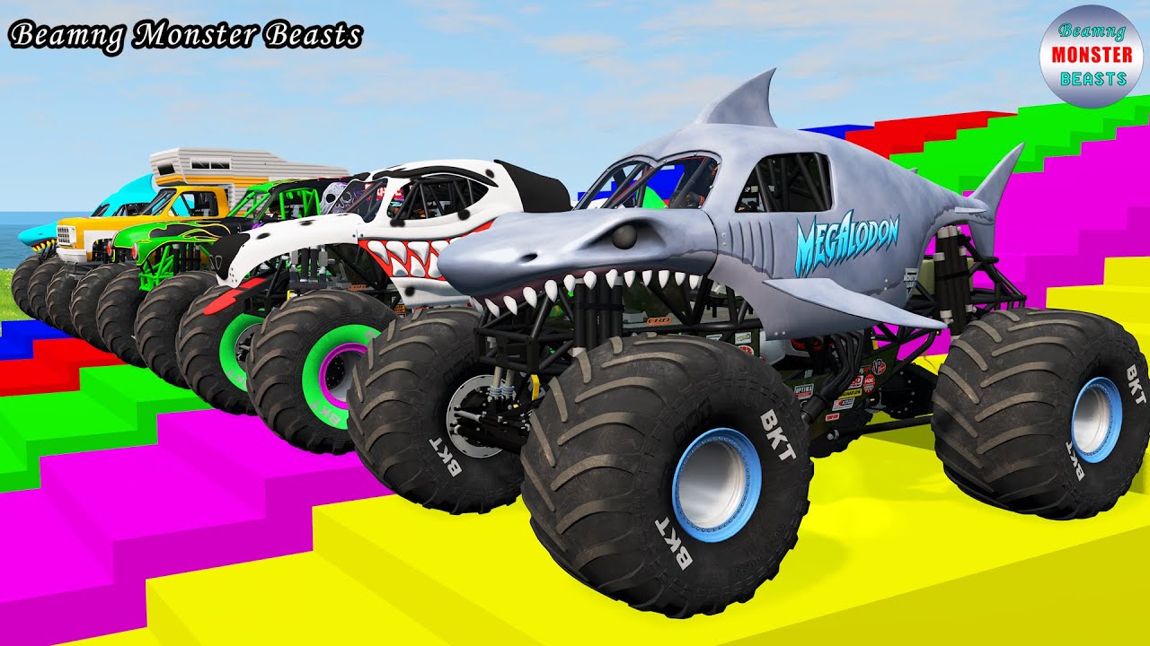 Monster Truck Transport on Triple Flatbed Trailer – BeamNG Monster Beasts #132