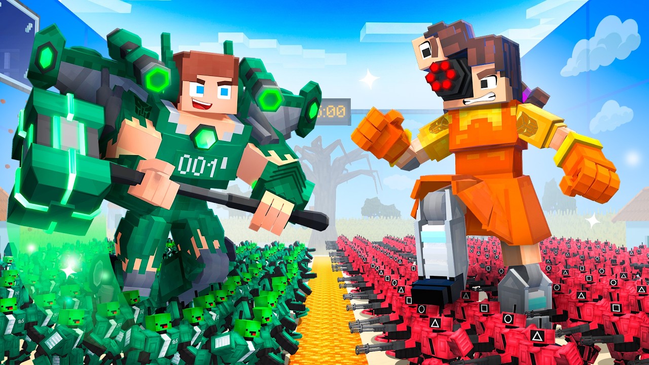 JJ and Mikey vs 1000 SQUID GAME GUARDS! - Maizen Minecraft Animation